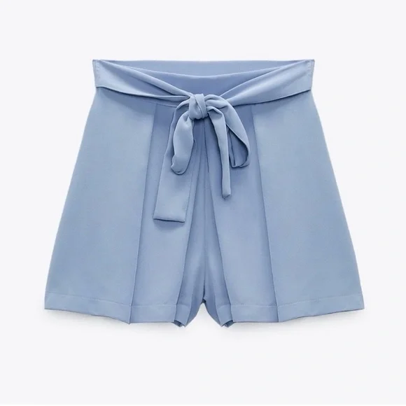 NWOT Zara Dusty Blue High Waisted Shorts Size Large - Picture 2 of 10